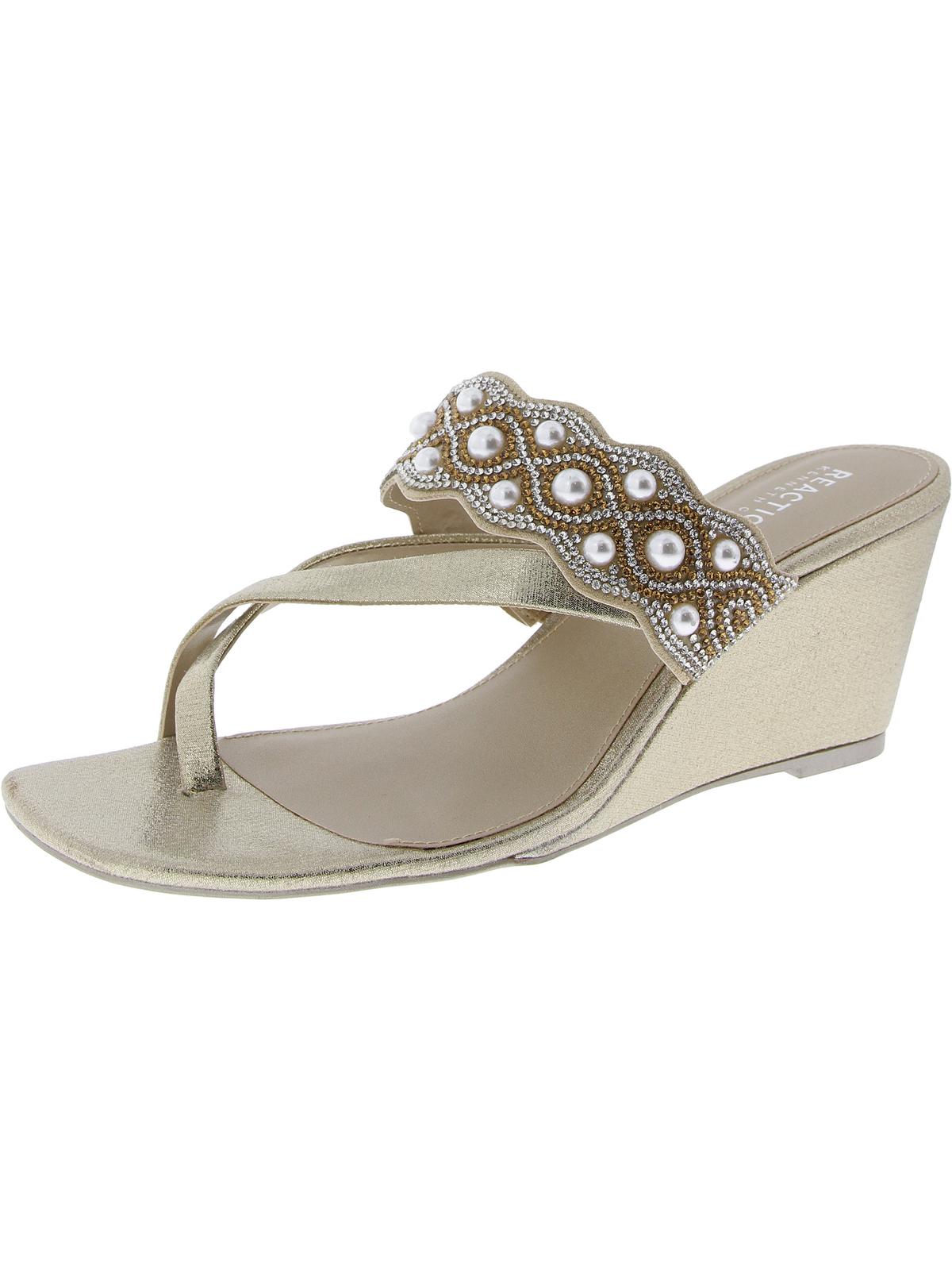 Kenneth Cole Reaction Womens Faux Leather Rhinestone/Pearl Wedge Sandals